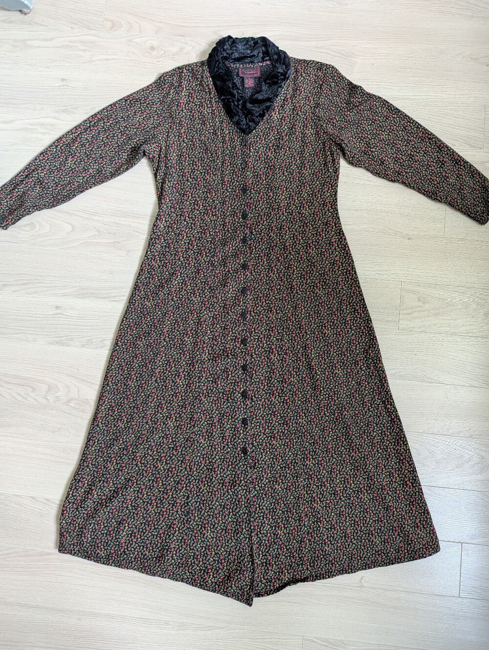 Vintage April Cornell Velvet Collar Prairie Duster Dress - Picture 8 of 15